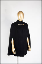 Vintage 1950s Black Wool Cape