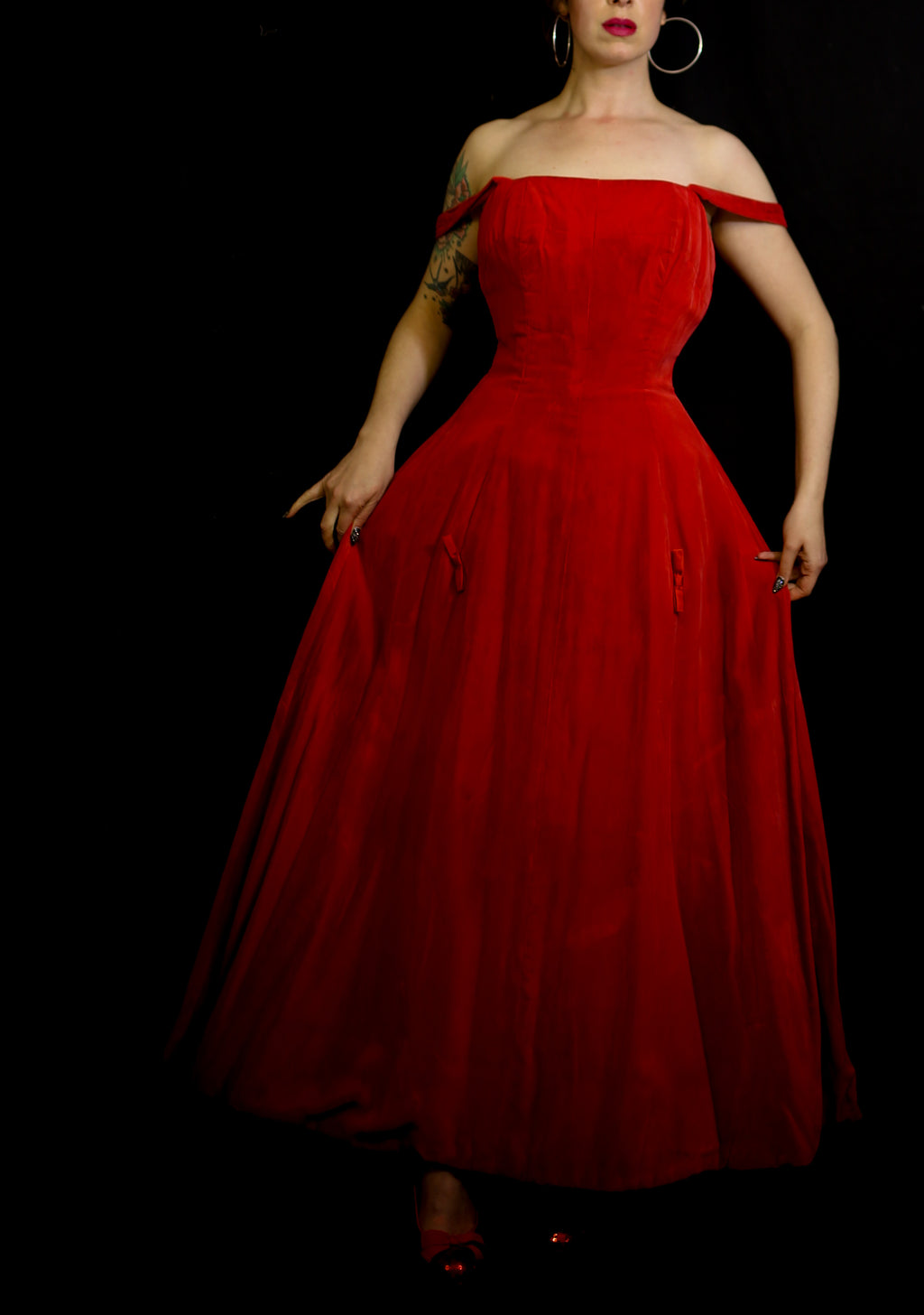 Vintage 1950s Red Velvet Ballgown Dress