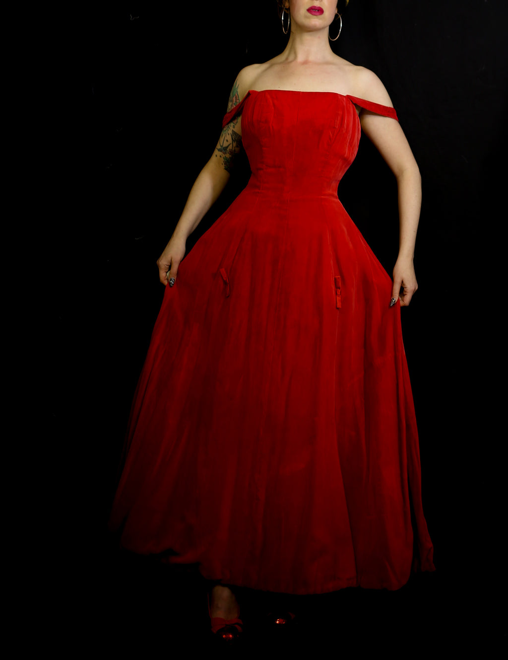 Vintage 1950s Red Velvet Ballgown Dress