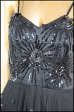 Vintage 1950s Black Sequin Tulle Dress