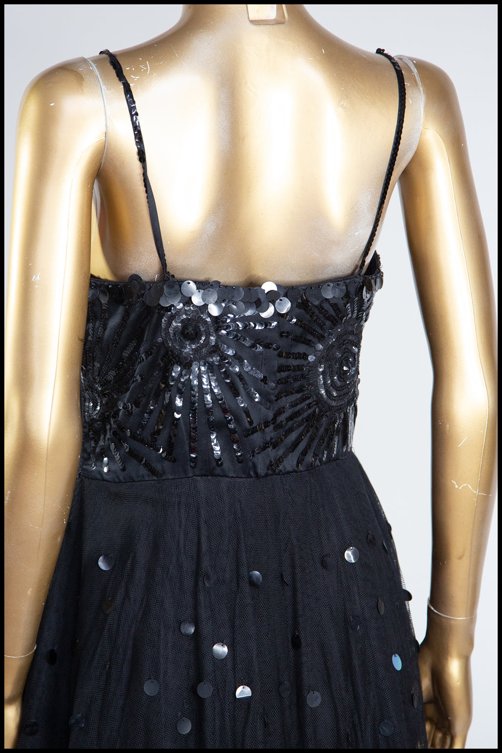 Vintage 1950s Black Sequin Tulle Dress