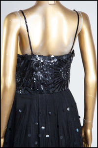 Vintage 1950s Black Sequin Tulle Dress