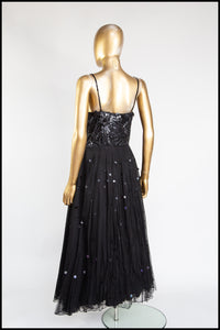 Vintage 1950s Black Sequin Tulle Dress