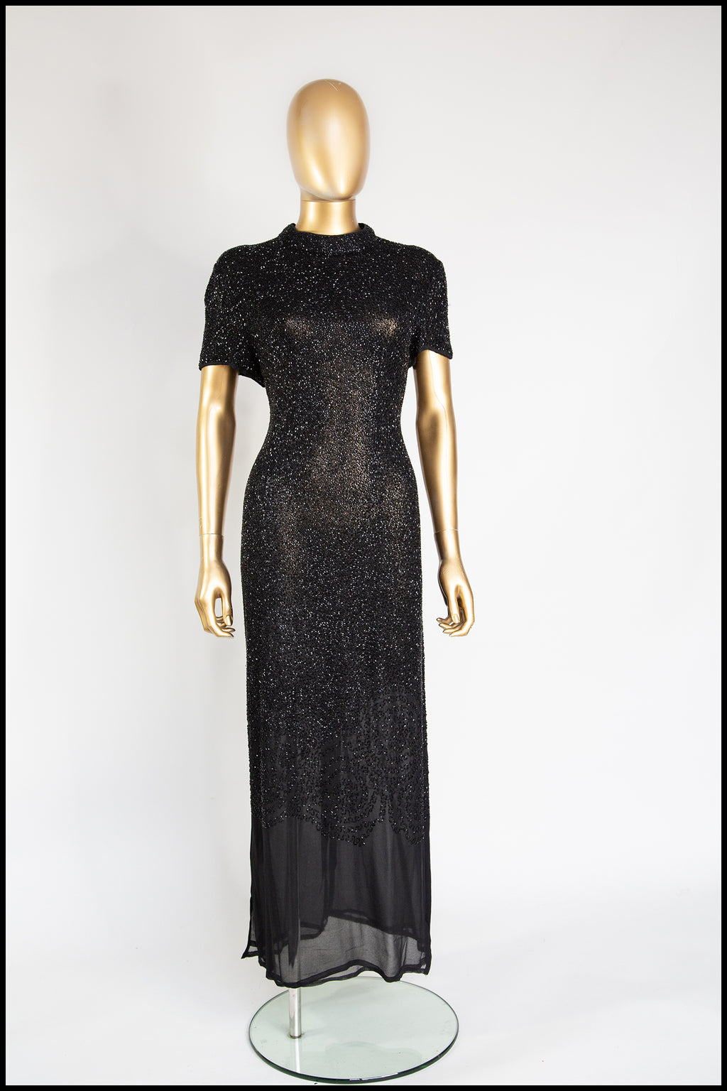 Vintage 1980s Black Beaded Gown