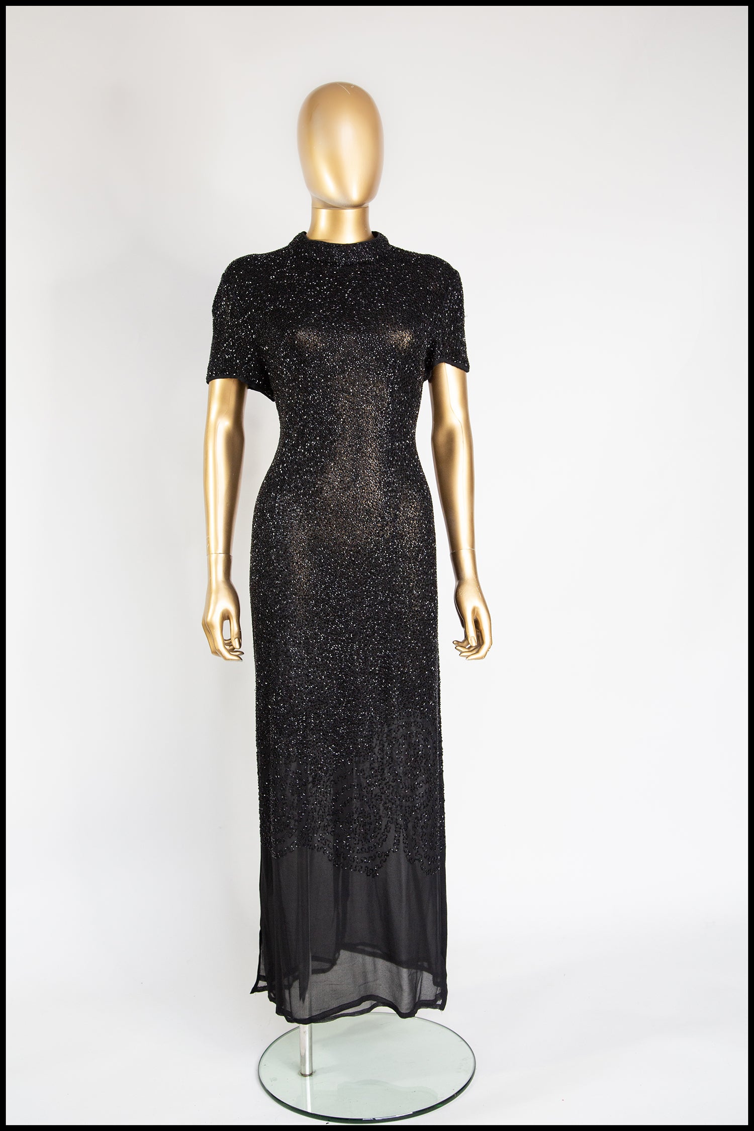 Vintage 1980s Black Beaded Gown