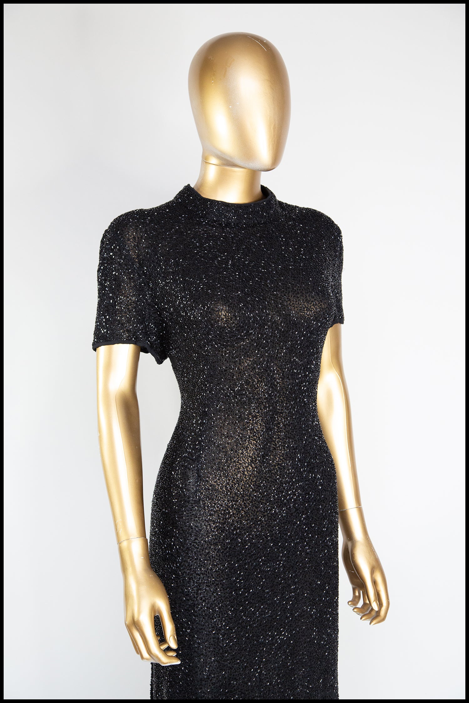 Vintage 1980s Black Beaded Gown
