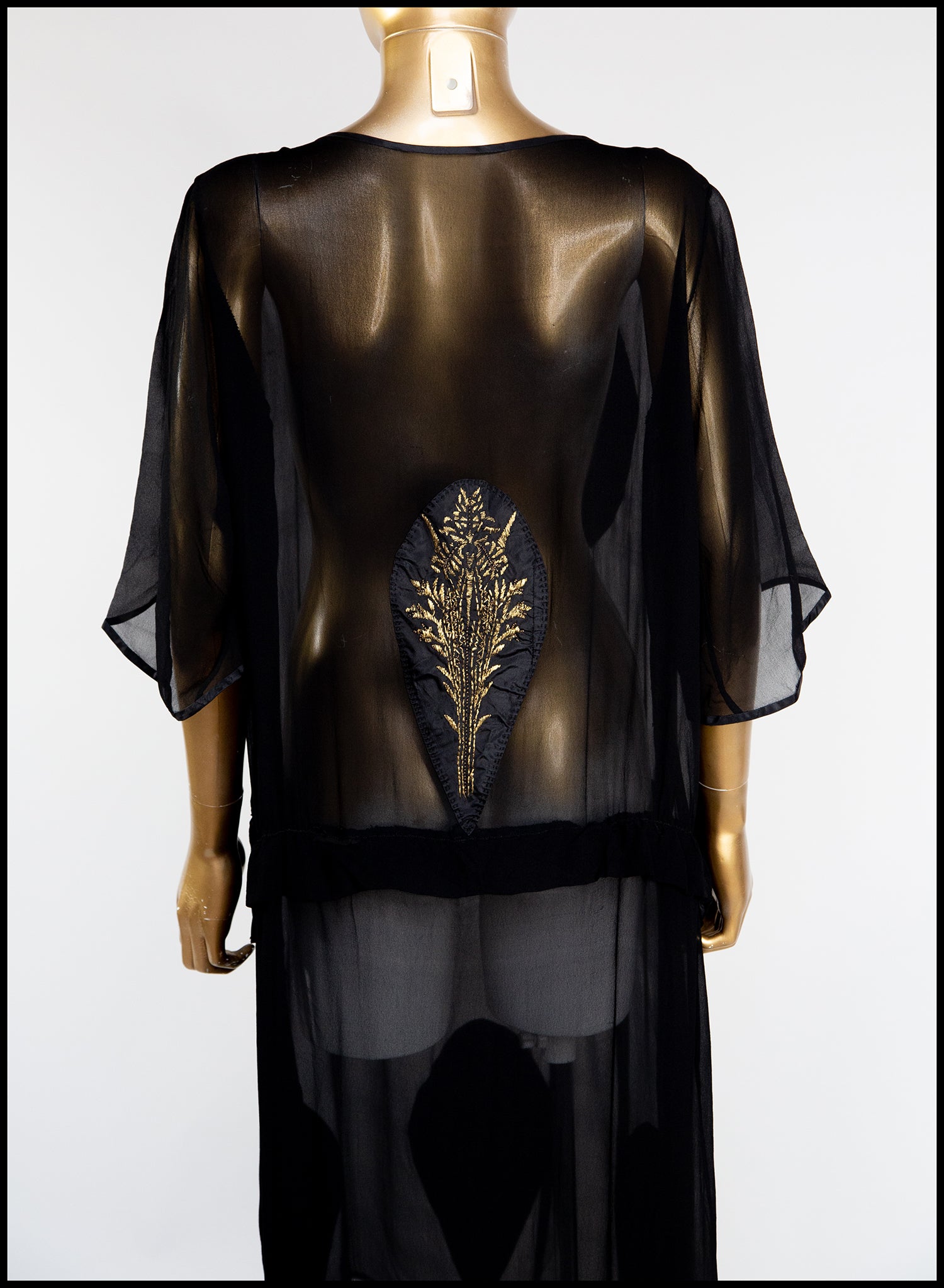 Vintage 1920s Black Silk Chiffon Applique Dress