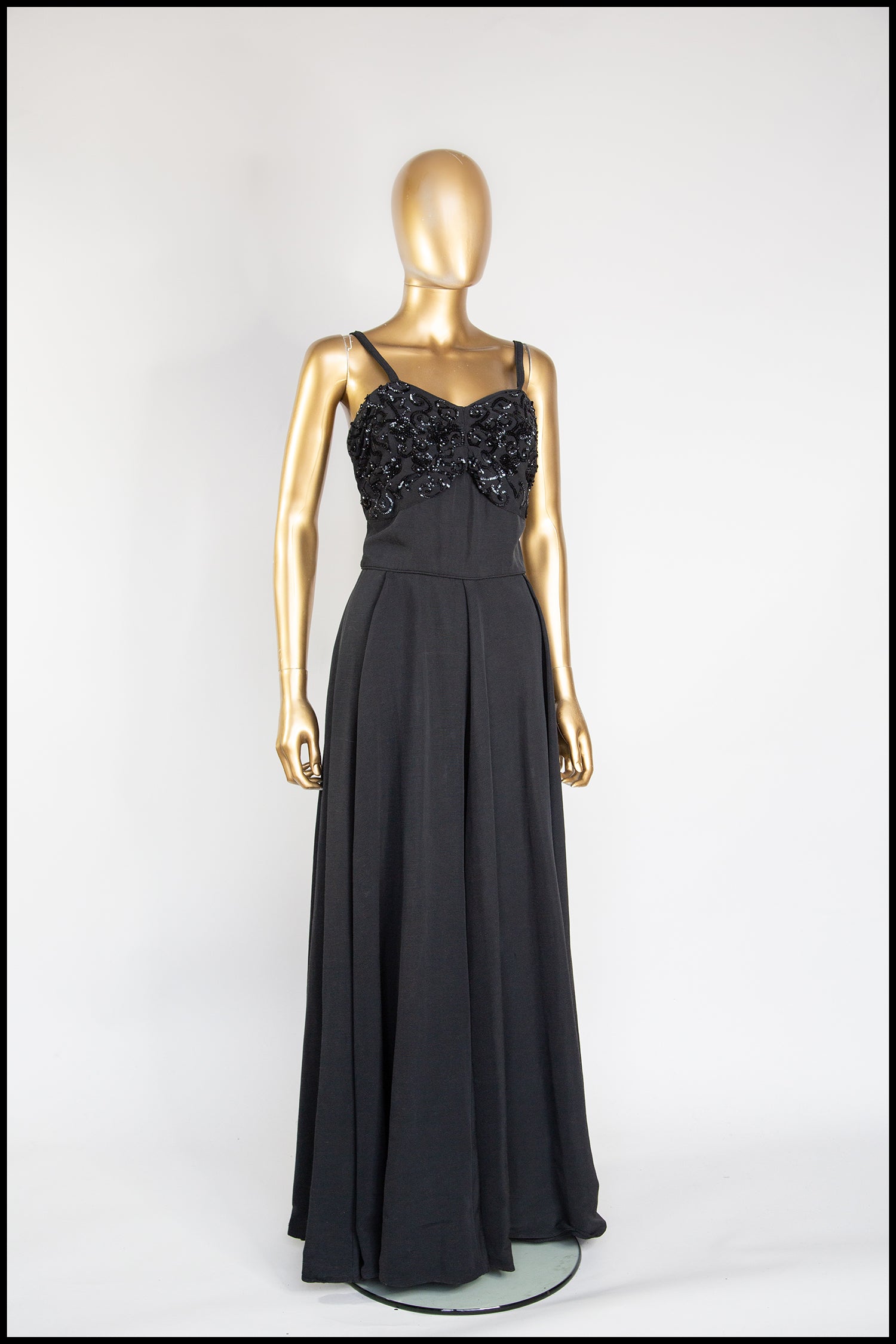 Vintage 1950s Black Grosgrain Ballgown Dress