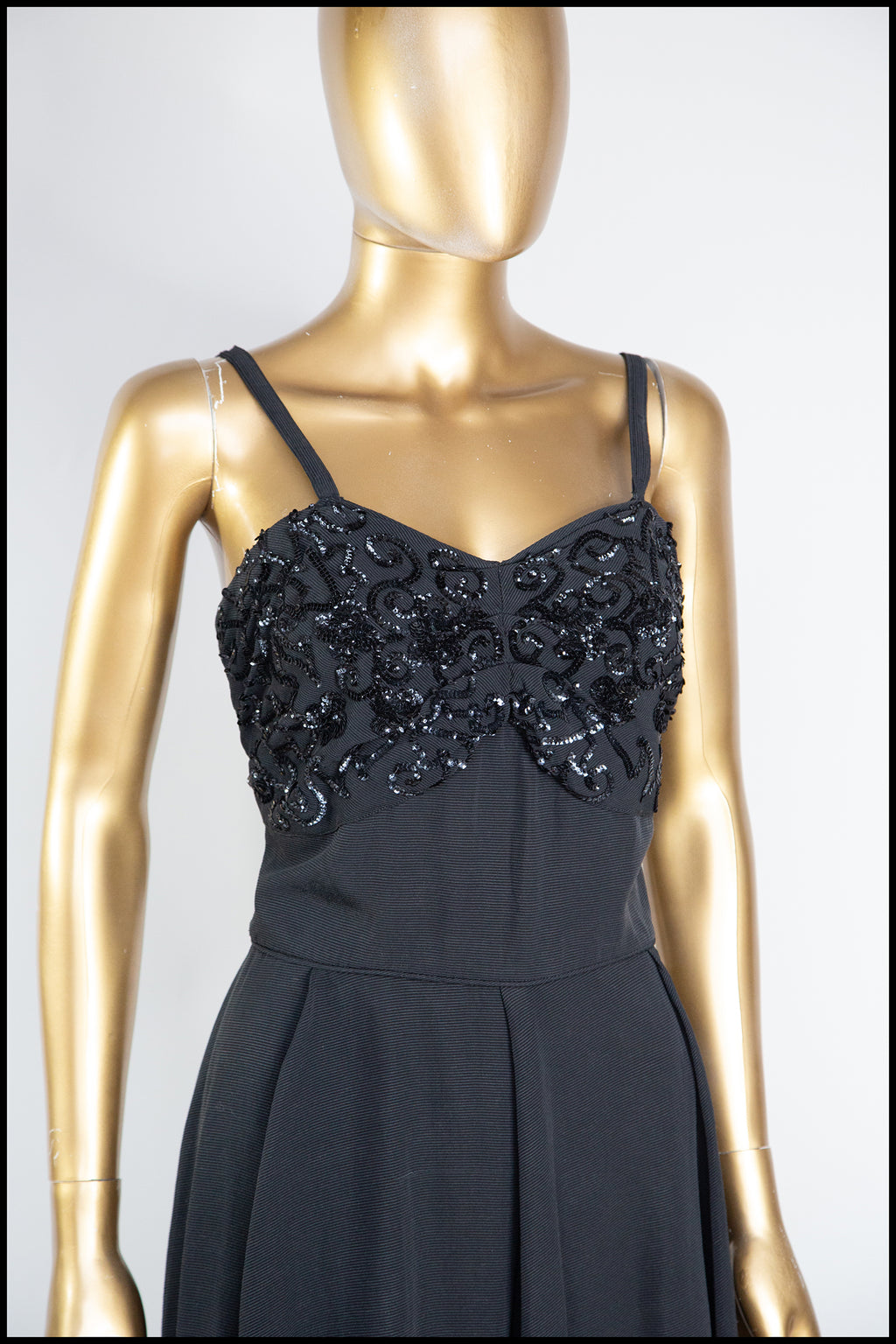 Vintage 1950s Black Grosgrain Ballgown Dress
