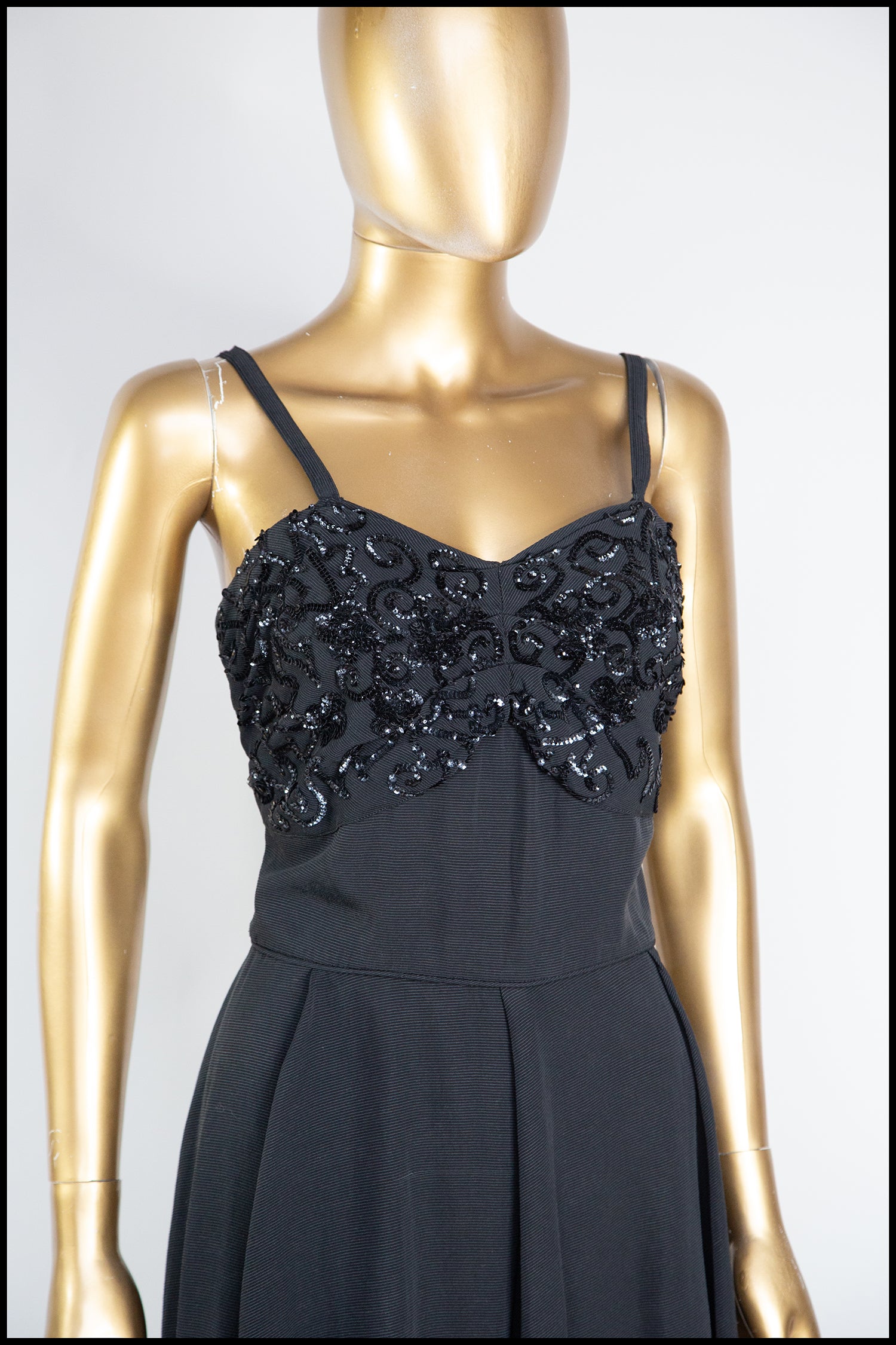 Vintage 1950s Black Grosgrain Ballgown Dress