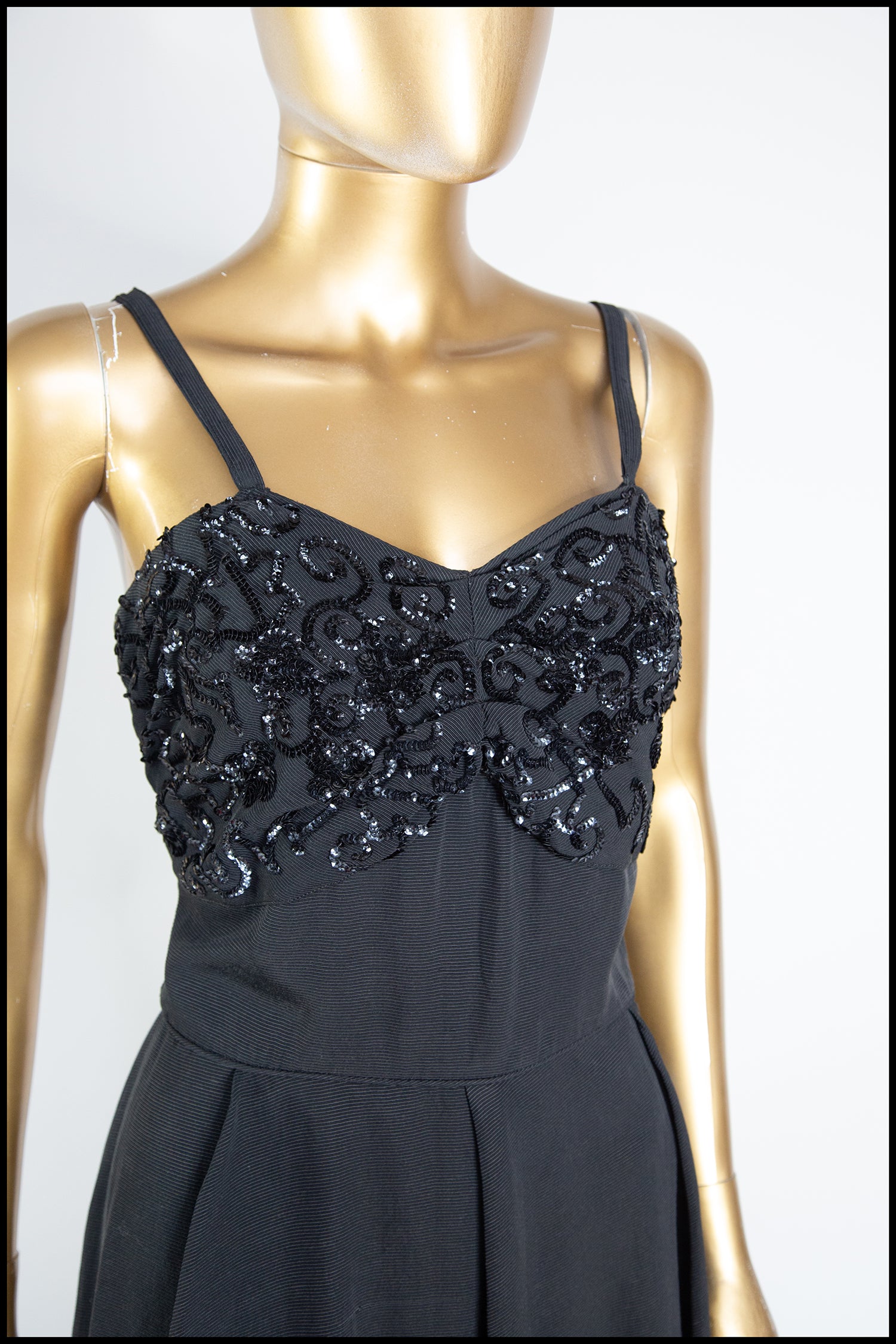 Vintage 1950s Black Grosgrain Ballgown Dress