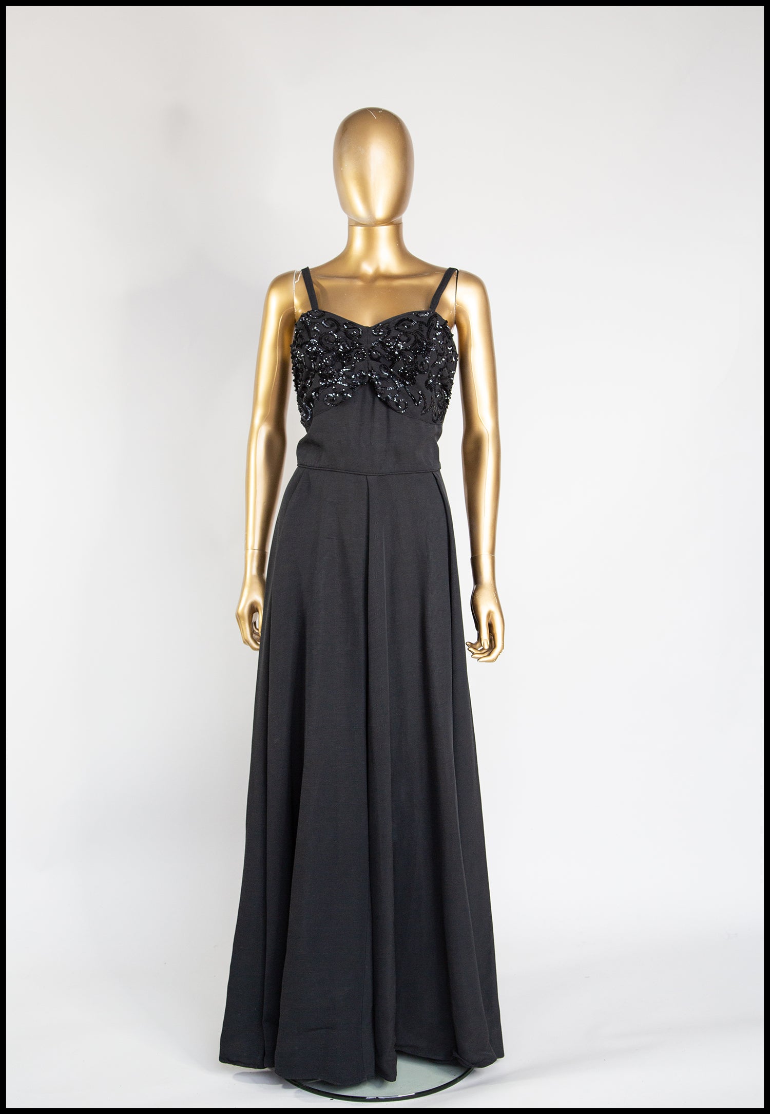 Vintage 1950s Black Grosgrain Ballgown Dress