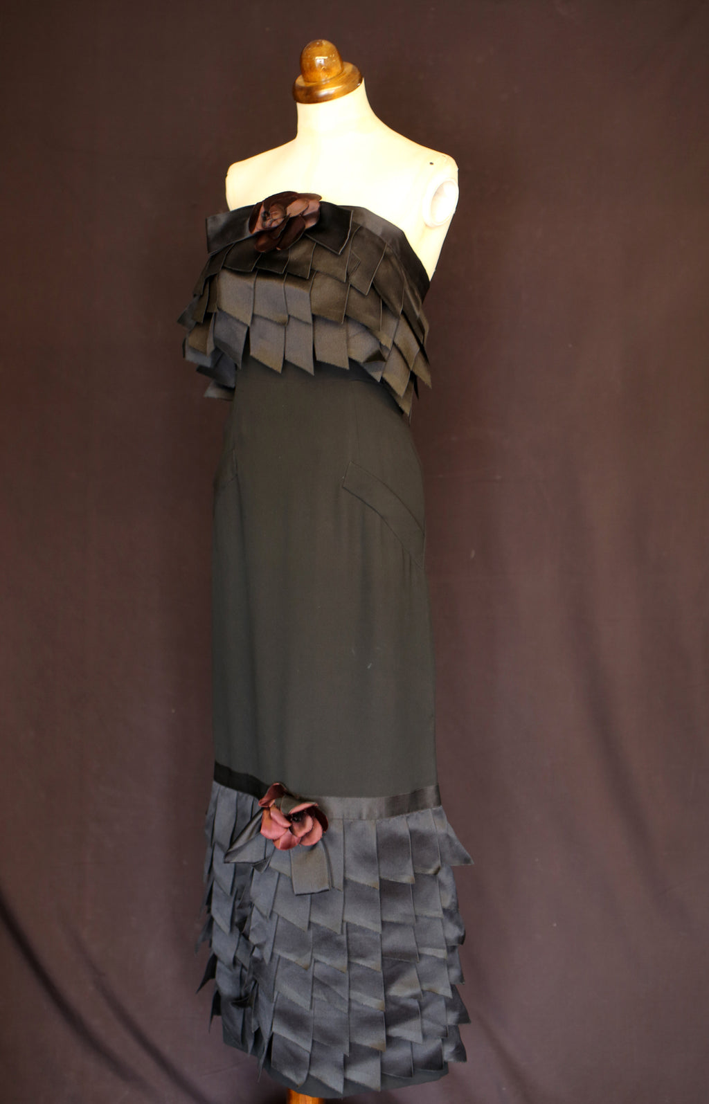 Vintage 1990s Chanel couture black crepe ribbon dress