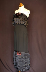 Vintage 1990s Chanel couture black crepe ribbon dress