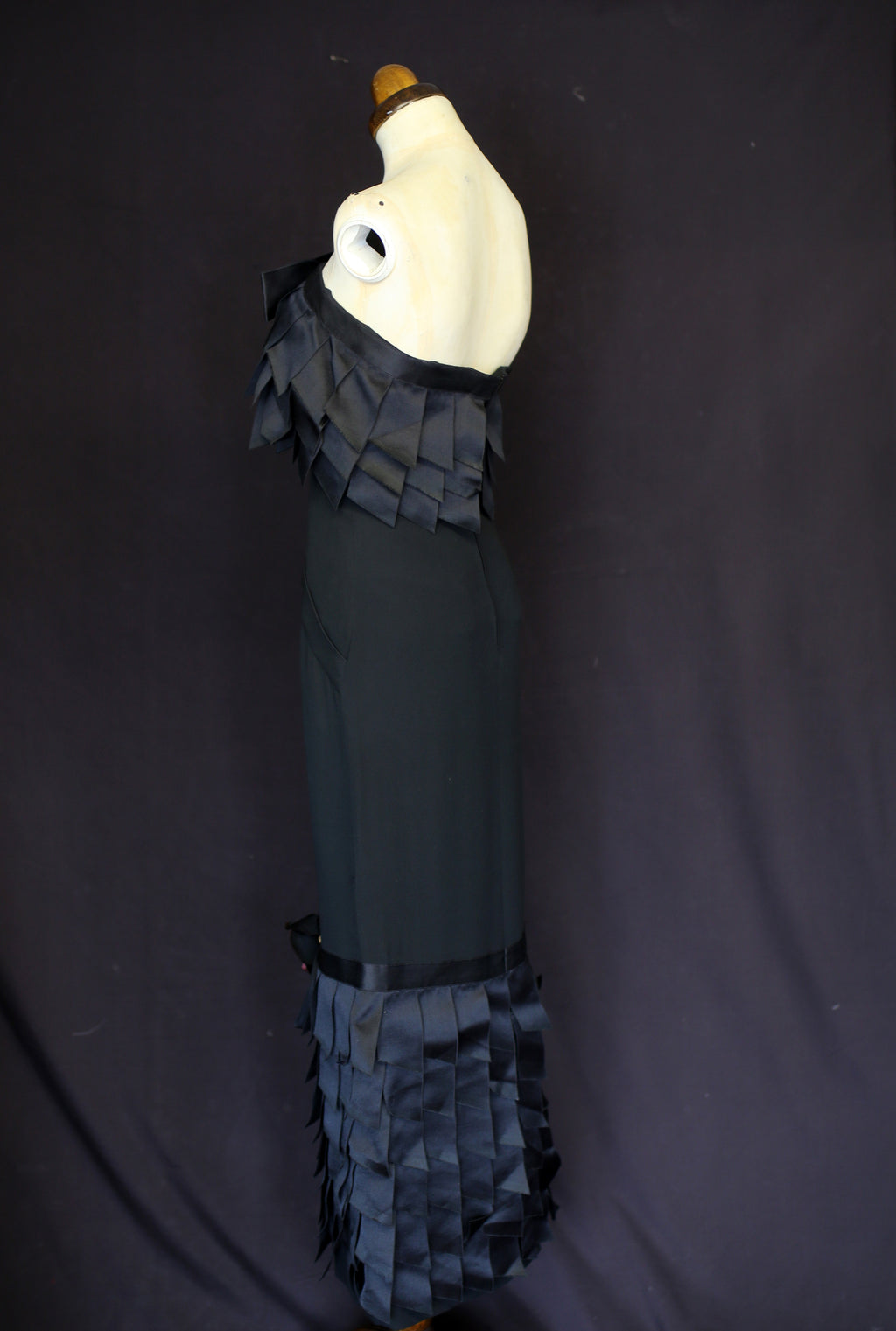 Vintage 1990s Chanel couture black crepe ribbon dress