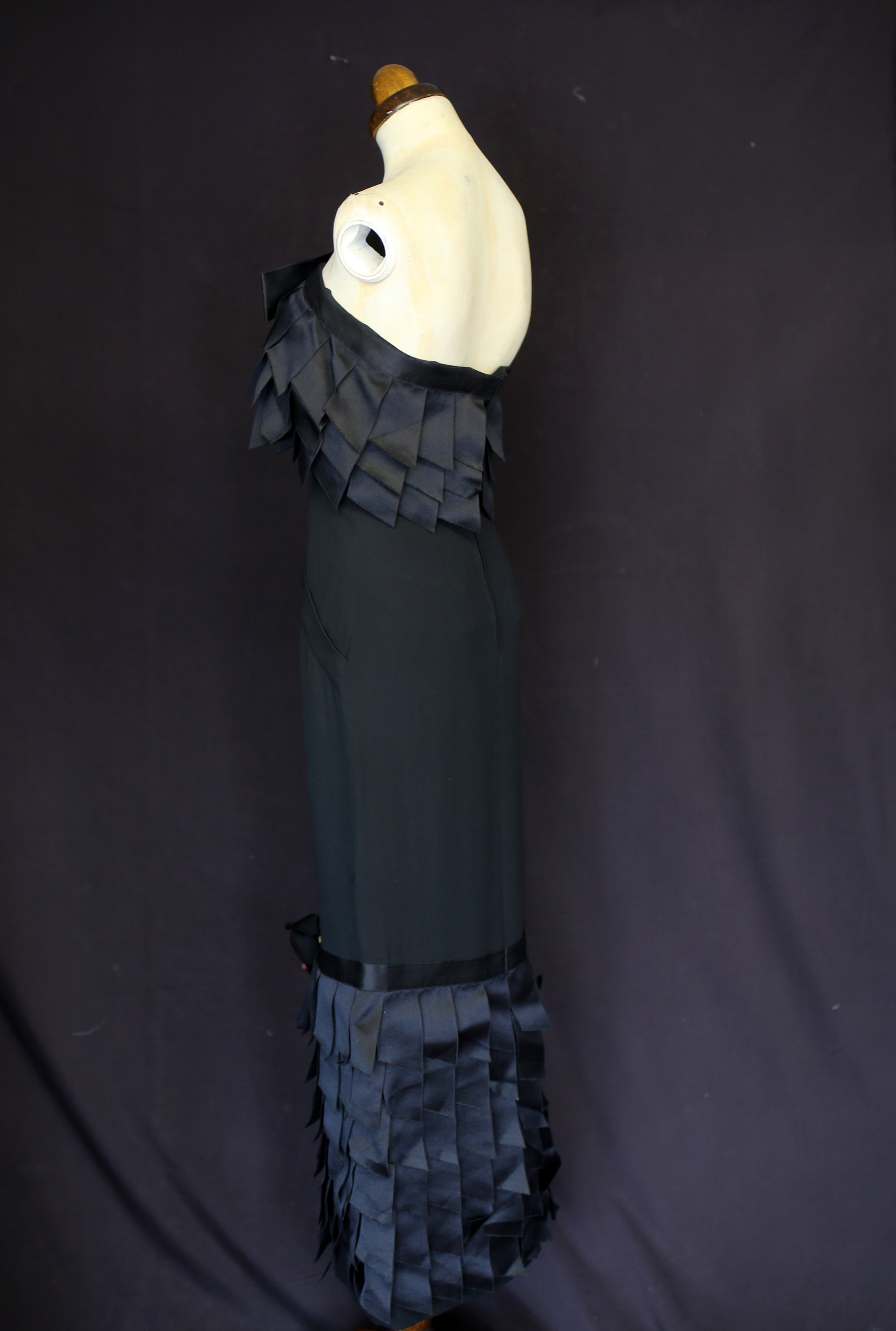 Vintage 1990s Chanel couture black crepe ribbon dress