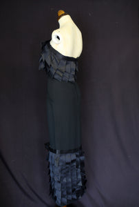 Vintage 1990s Chanel couture black crepe ribbon dress
