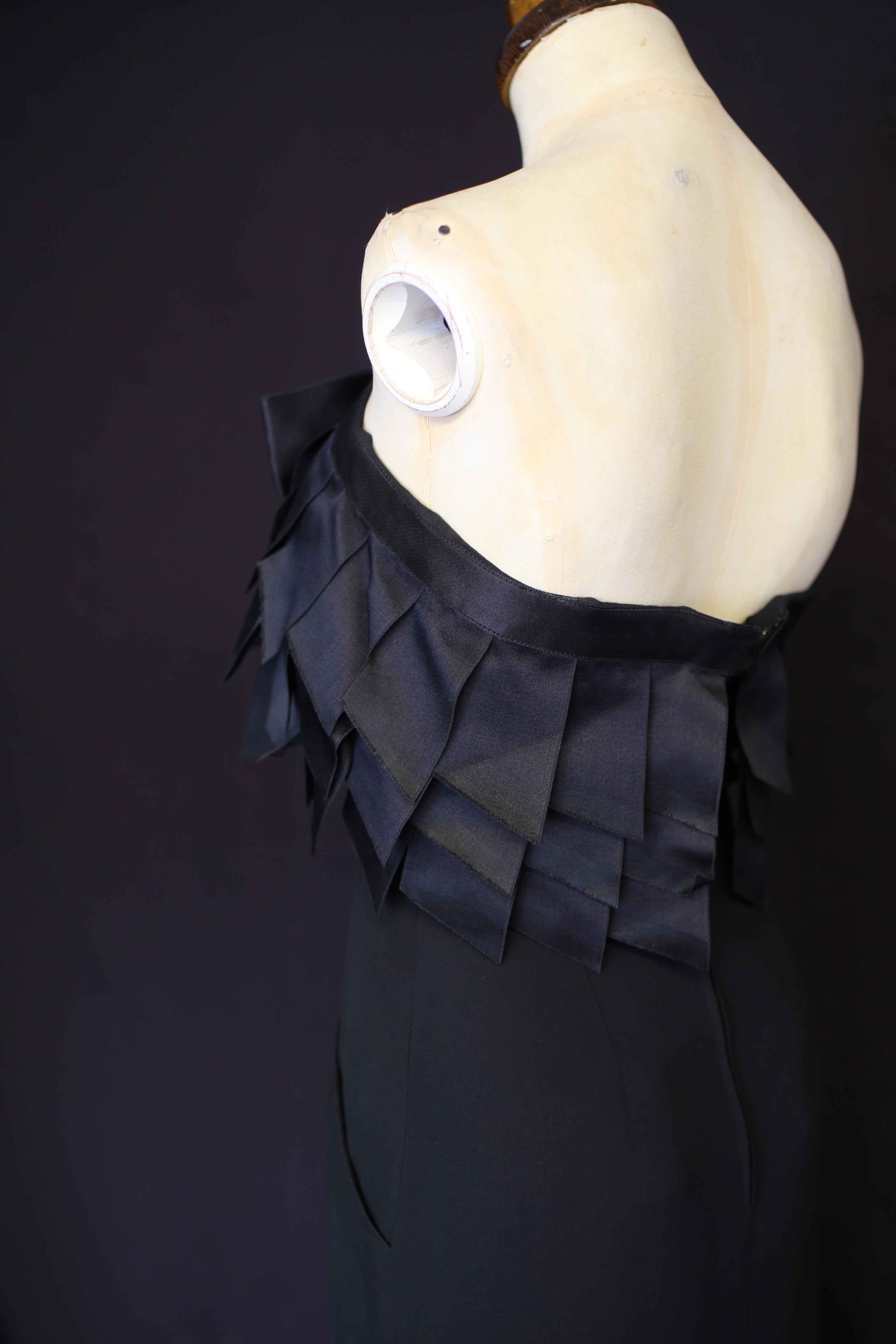 Vintage 1990s Chanel couture black crepe ribbon dress