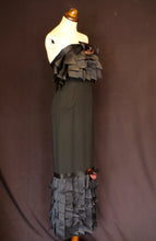 Vintage 1990s Chanel couture black crepe ribbon dress