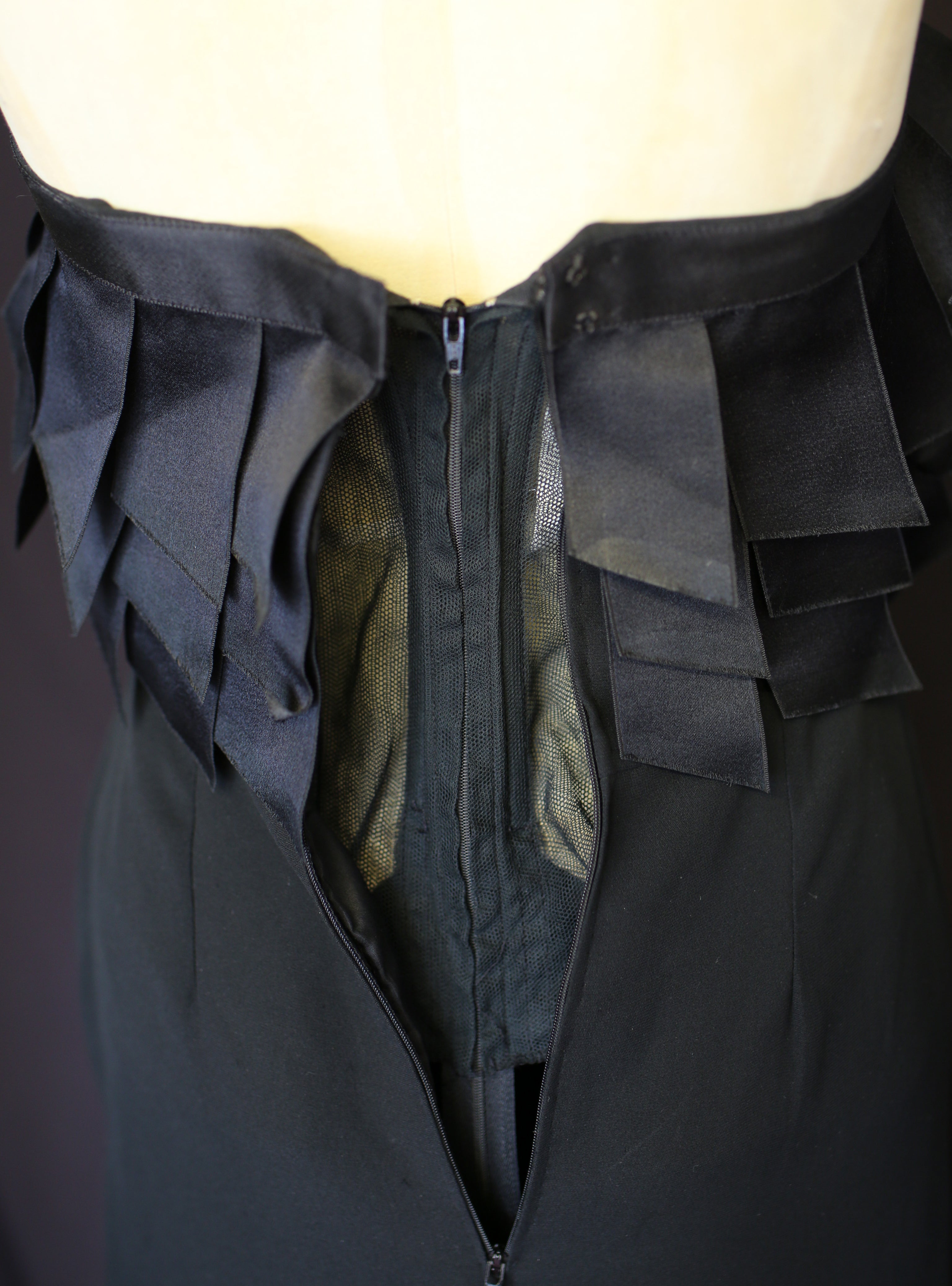Vintage 1990s Chanel couture black crepe ribbon dress