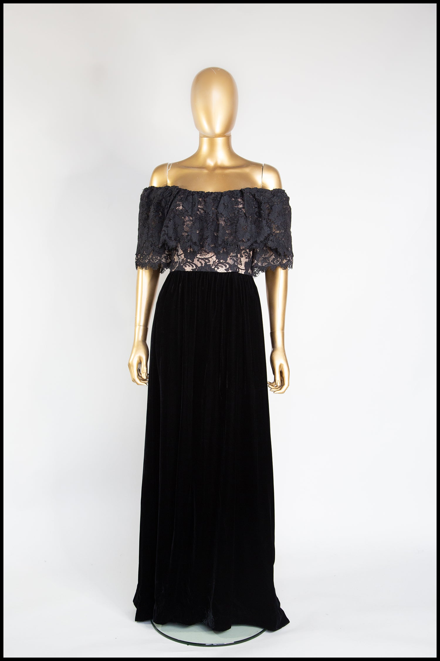 Vintage 1970s Black Ruffle Lace Dress