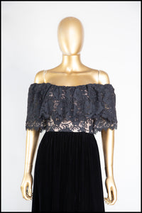 Vintage 1970s Black Ruffle Lace Dress