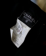 Vintage 1990s Chanel couture black crepe ribbon dress