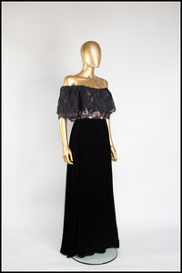 Vintage 1970s Black Ruffle Lace Dress