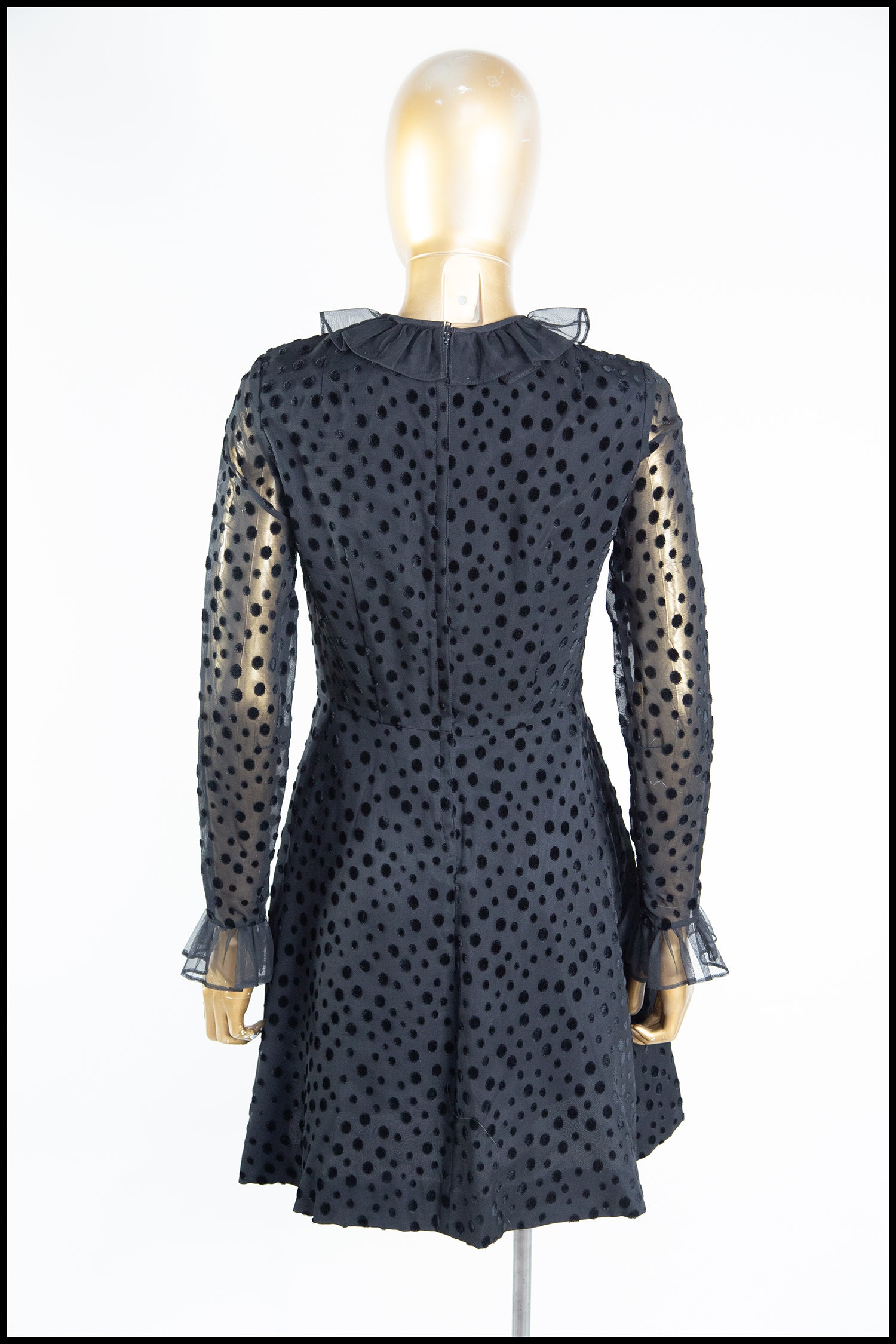 Vintage 1960s Black Dot Ruffle Mini Dress