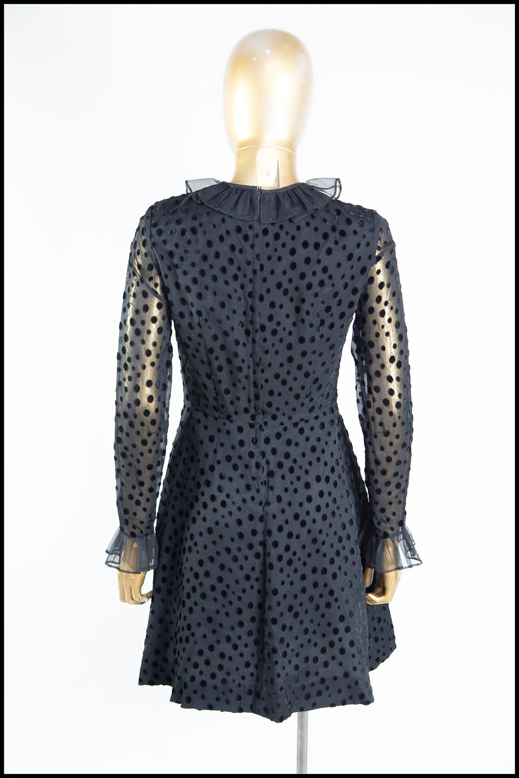 Vintage 1960s Black Dot Ruffle Mini Dress