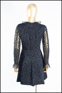 Vintage 1960s Black Dot Ruffle Mini Dress