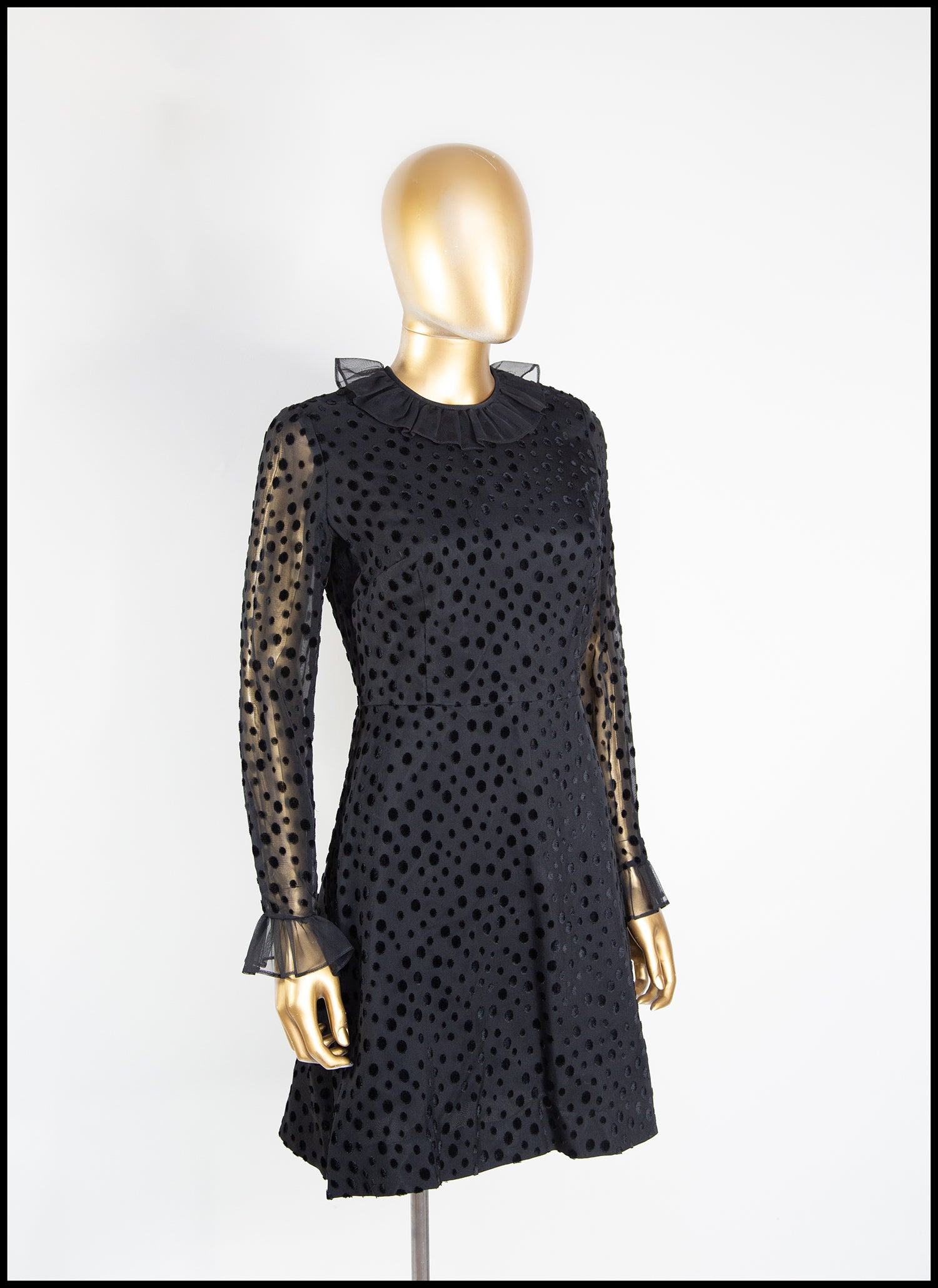 Vintage 1960s Black Dot Ruffle Mini Dress