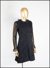 Vintage 1960s Black Dot Ruffle Mini Dress