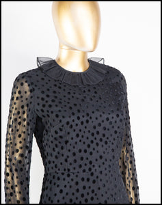 Vintage 1960s Black Dot Ruffle Mini Dress