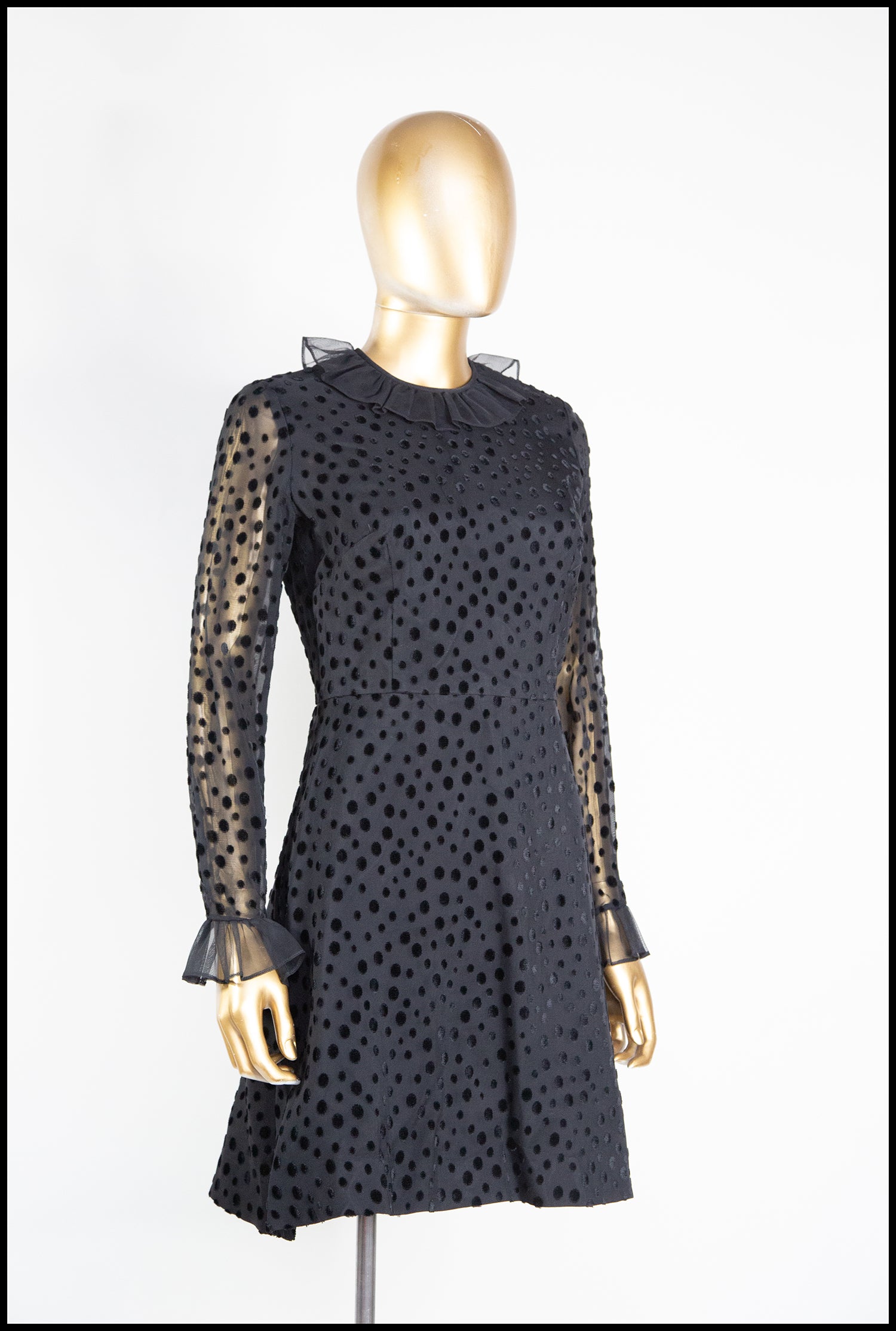Vintage 1960s Black Dot Ruffle Mini Dress