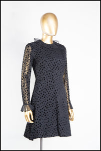 Vintage 1960s Black Dot Ruffle Mini Dress