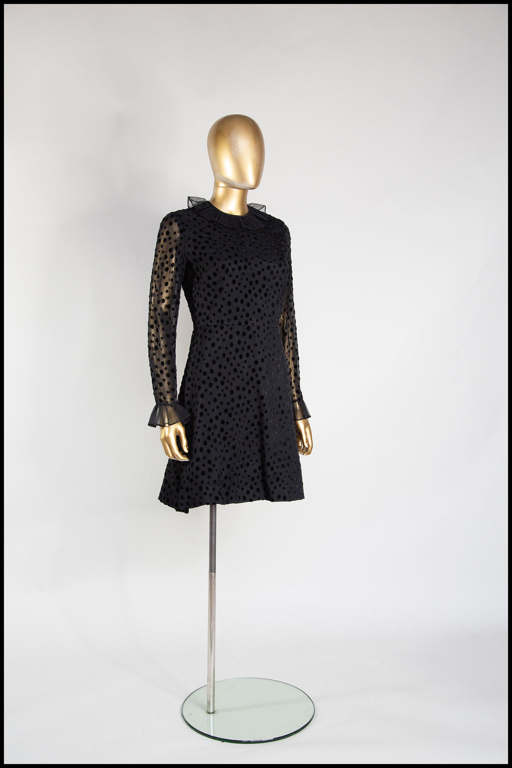 Vintage 1960s Black Dot Ruffle Mini Dress