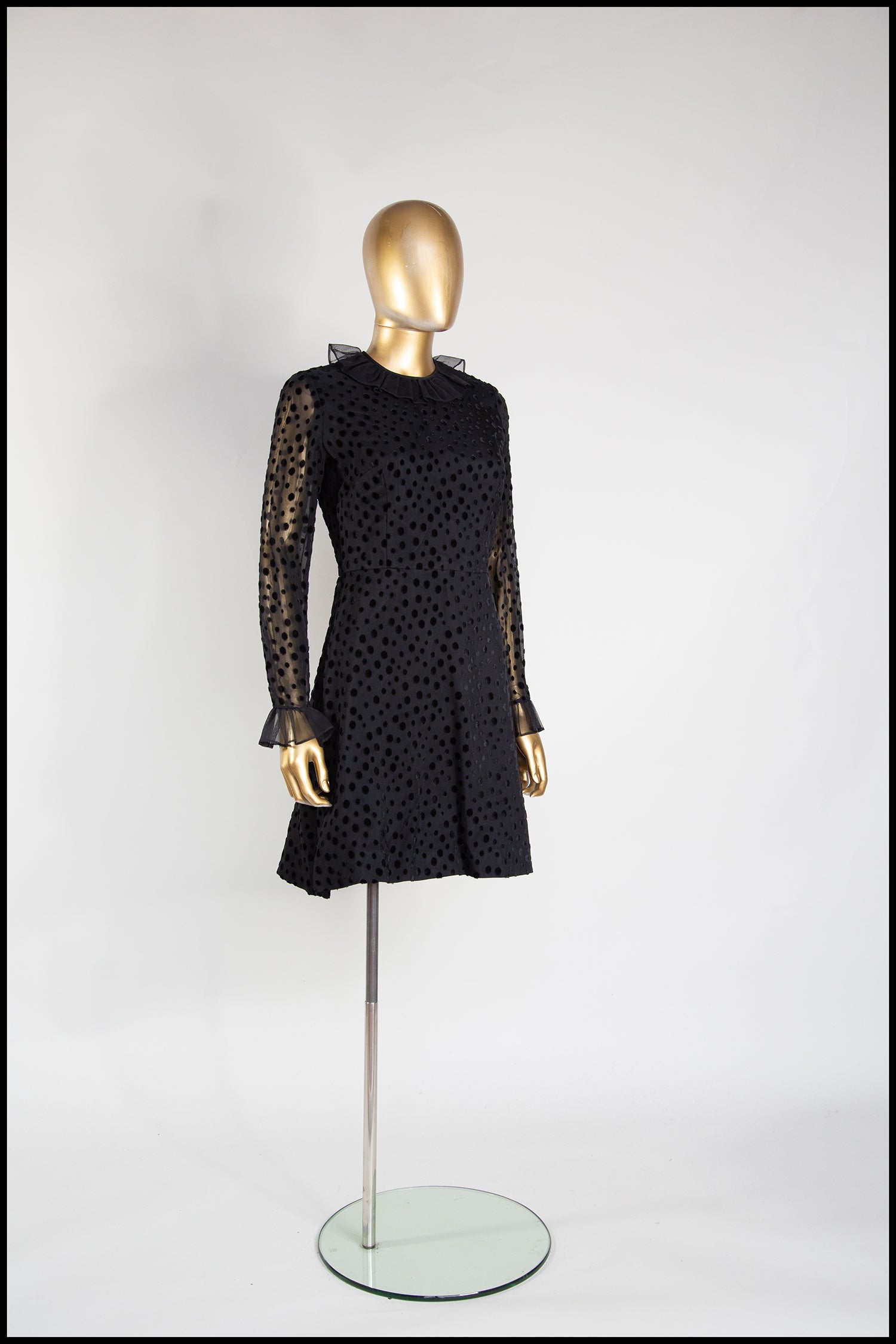 Vintage 1960s Black Dot Ruffle Mini Dress