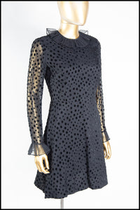 Vintage 1960s Black Dot Ruffle Mini Dress