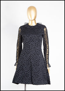 Vintage 1960s Black Dot Ruffle Mini Dress