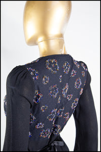 Vintage 1970s Black Beaded Moss Crepe Dress