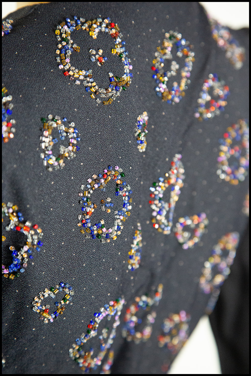 Vintage 1970s Black Beaded Moss Crepe Dress