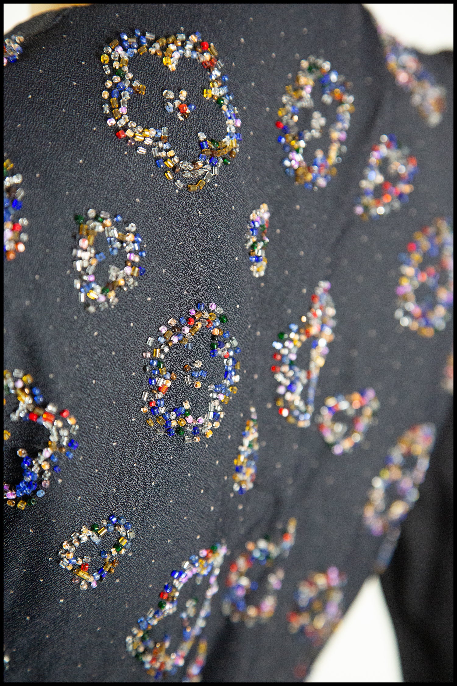 Vintage 1970s Black Beaded Moss Crepe Dress
