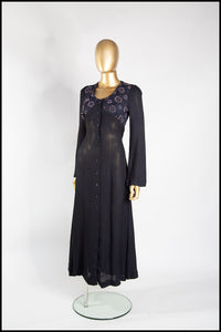 Vintage 1970s Black Beaded Moss Crepe Dress