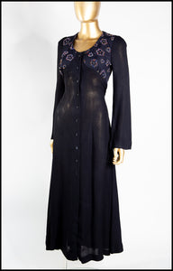 Vintage 1970s Black Beaded Moss Crepe Dress