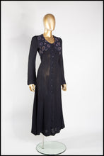 Vintage 1970s Black Beaded Moss Crepe Dress