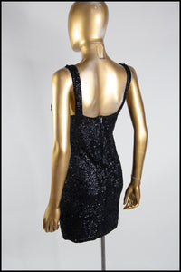 Vintage 1980s Black Sequin Mini Dress