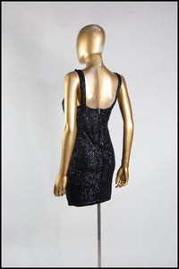 Vintage 1980s Black Sequin Mini Dress