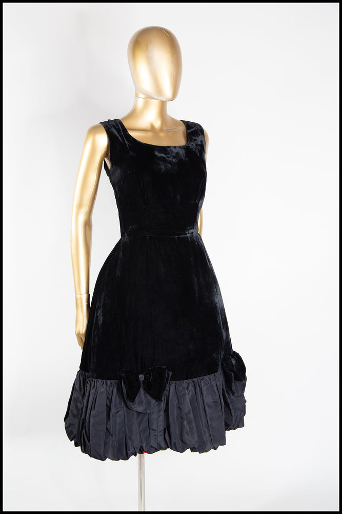 Vintage 1950s Black Velvet Bubble Cocktail Dress