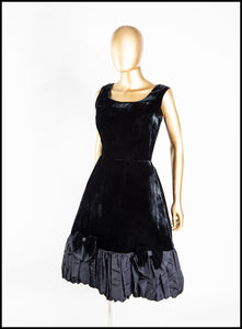 Vintage 1950s Black Velvet Bubble Cocktail Dress